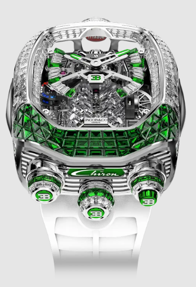 Jacob & Co BUGATTI CHIRON TOURBILLON BAGUETTE WHITE GOLD (DIAMONDS & TSAVORITES) BU800.30.AK.UA.ABRUA Replica watch